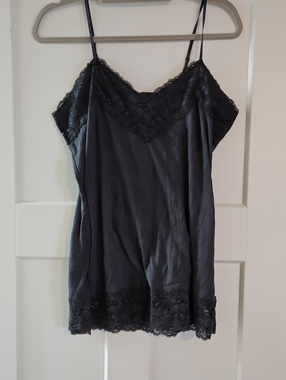 Vanity Dark Grey Lace Trimmed Spagetti Top- Y2k Top
